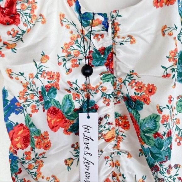 For Love & Lemons Womens Brandi Floral Ruched Mini Dress White Multi Size XS - Picture 10 of 12
